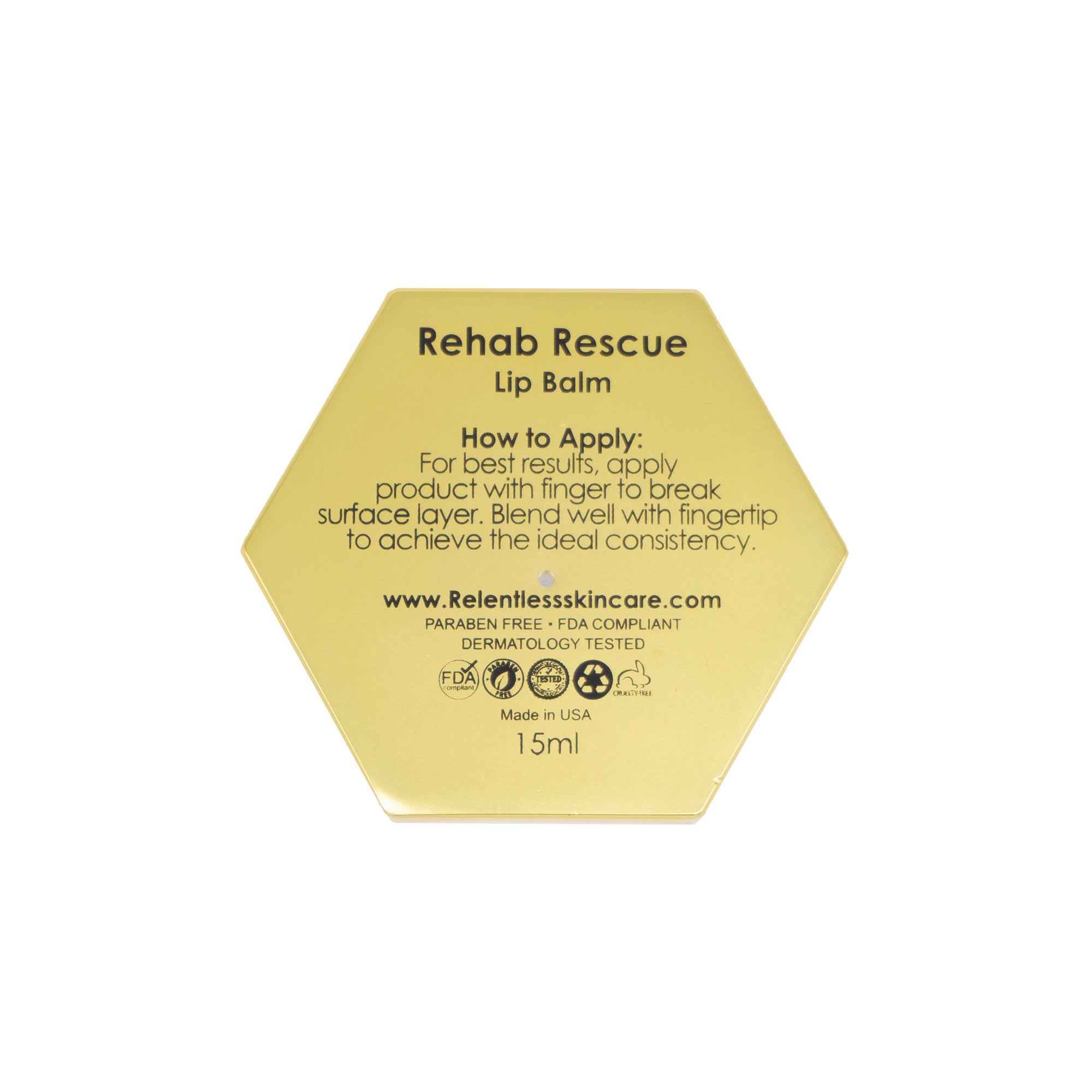 Rehab Lip Balm 15 ml in a sleek container, showcasing its luxurious organic formula for soft and hydrated lips.