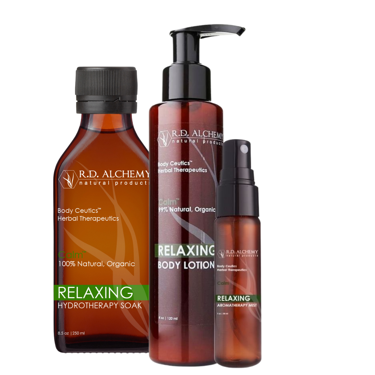 Relaxing Body Care Set featuring three soothing products for stress relief and better sleep.