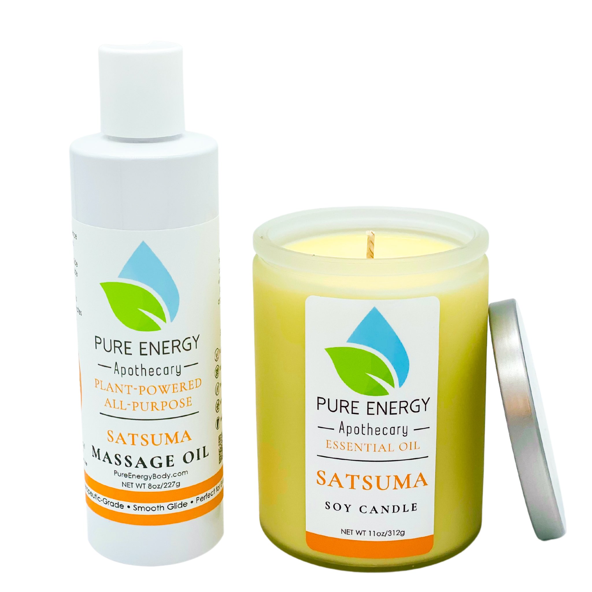 Relaxing Ritual Bundle featuring Satsuma massage oil and soy candle, beautifully packaged for a luxurious pampering experience.