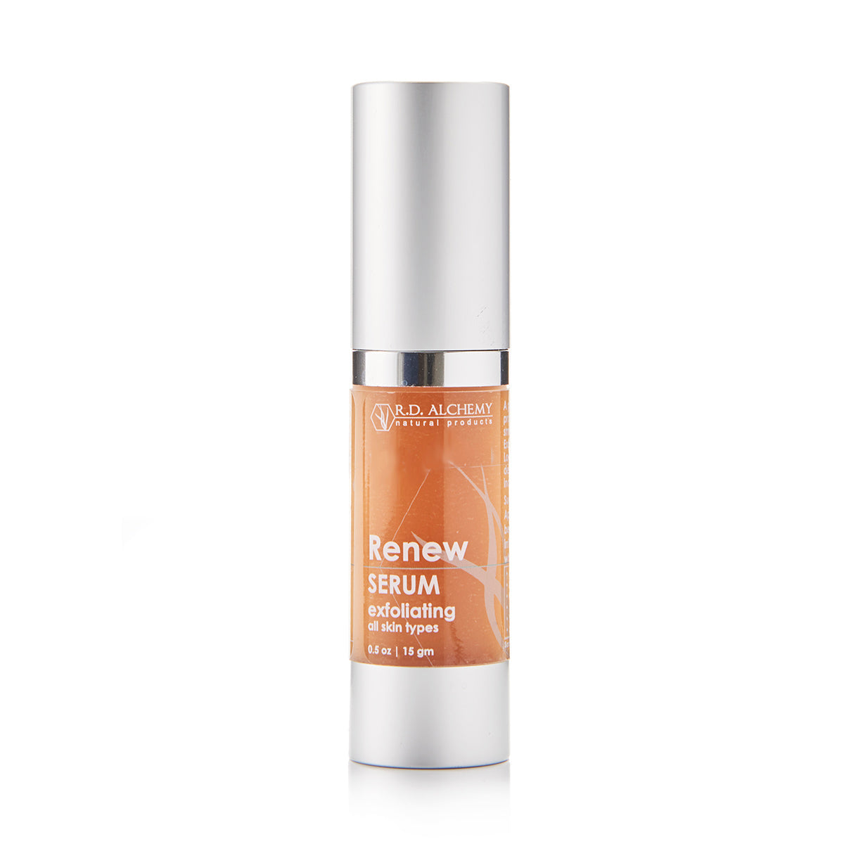 A bottle of Renew Exfoliating Serum showcasing its sleek design and label, ideal for revitalizing dull skin.