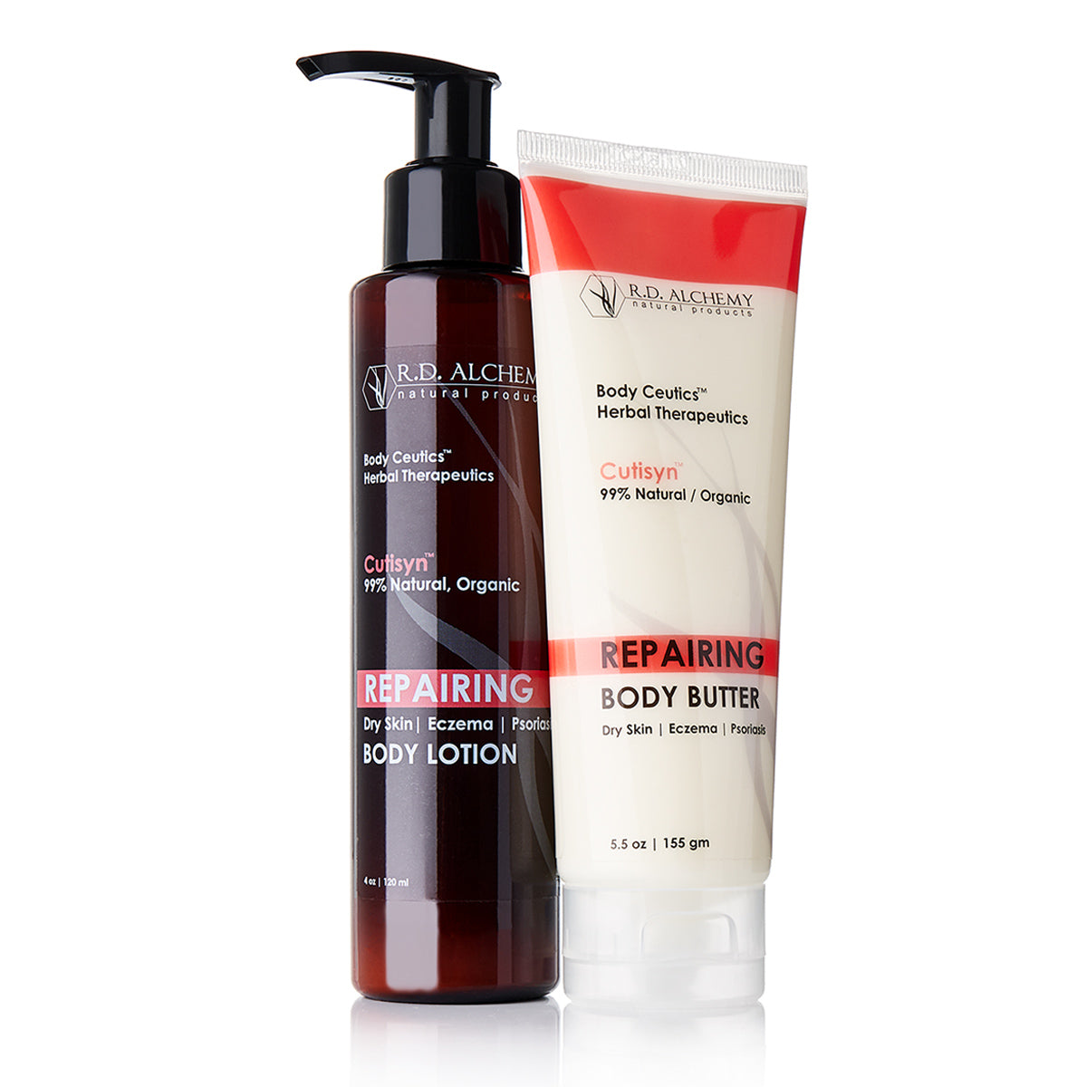 Repairing Body Care Set featuring two moisturizing products for dry skin relief, eczema, and psoriasis care.