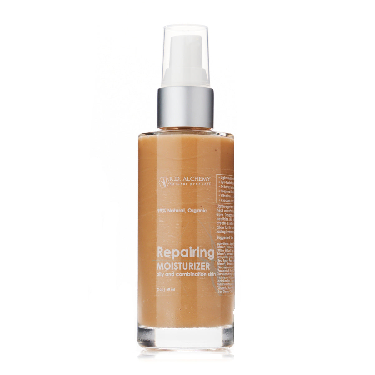 A bottle of Repairing Moisturizer with a sleek design, showcasing its lightweight and soothing formula, ideal for healing scars and fine lines.