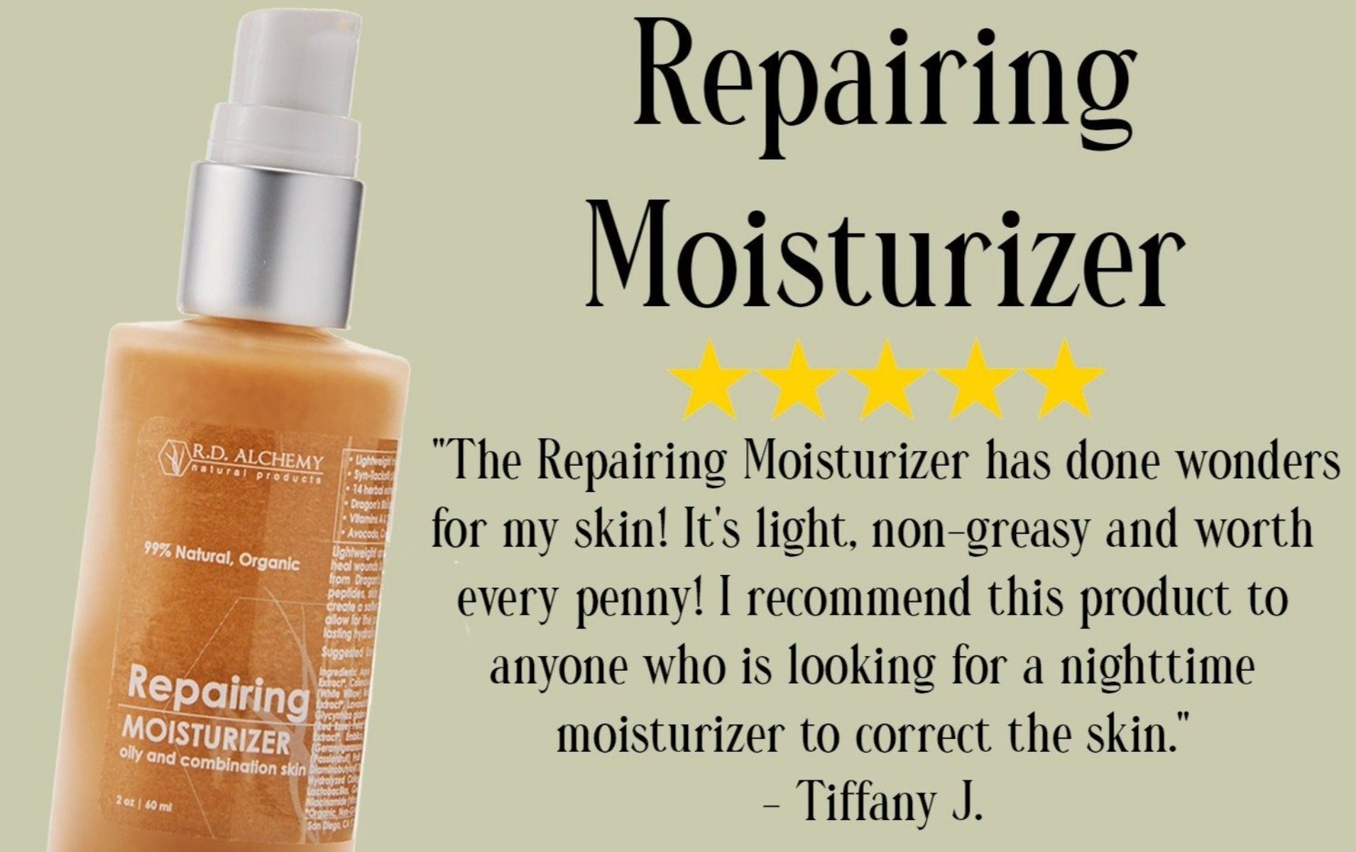 A bottle of Repairing Moisturizer with a sleek design, showcasing its lightweight and soothing formula, ideal for healing scars and fine lines.