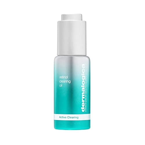 Dermalogica Retinol Clearing Oil bottle with a sleek design, showcasing its nourishing formula for clearer skin.