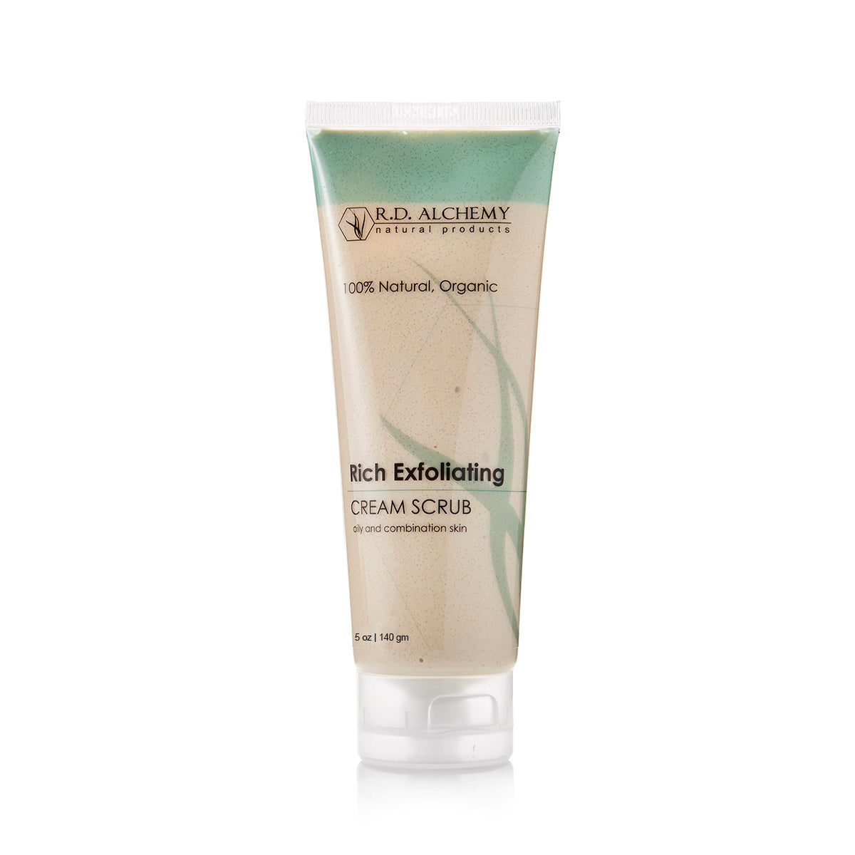 Rich Exfoliating Cream Scrub in a sleek container, showcasing its creamy texture and natural ingredients.