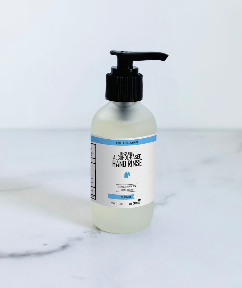 A 4oz bottle of Rinse-Free 62% Ethyl Alcohol Based Gel Hand Rinse, designed for effective water-less hand washing on the go.