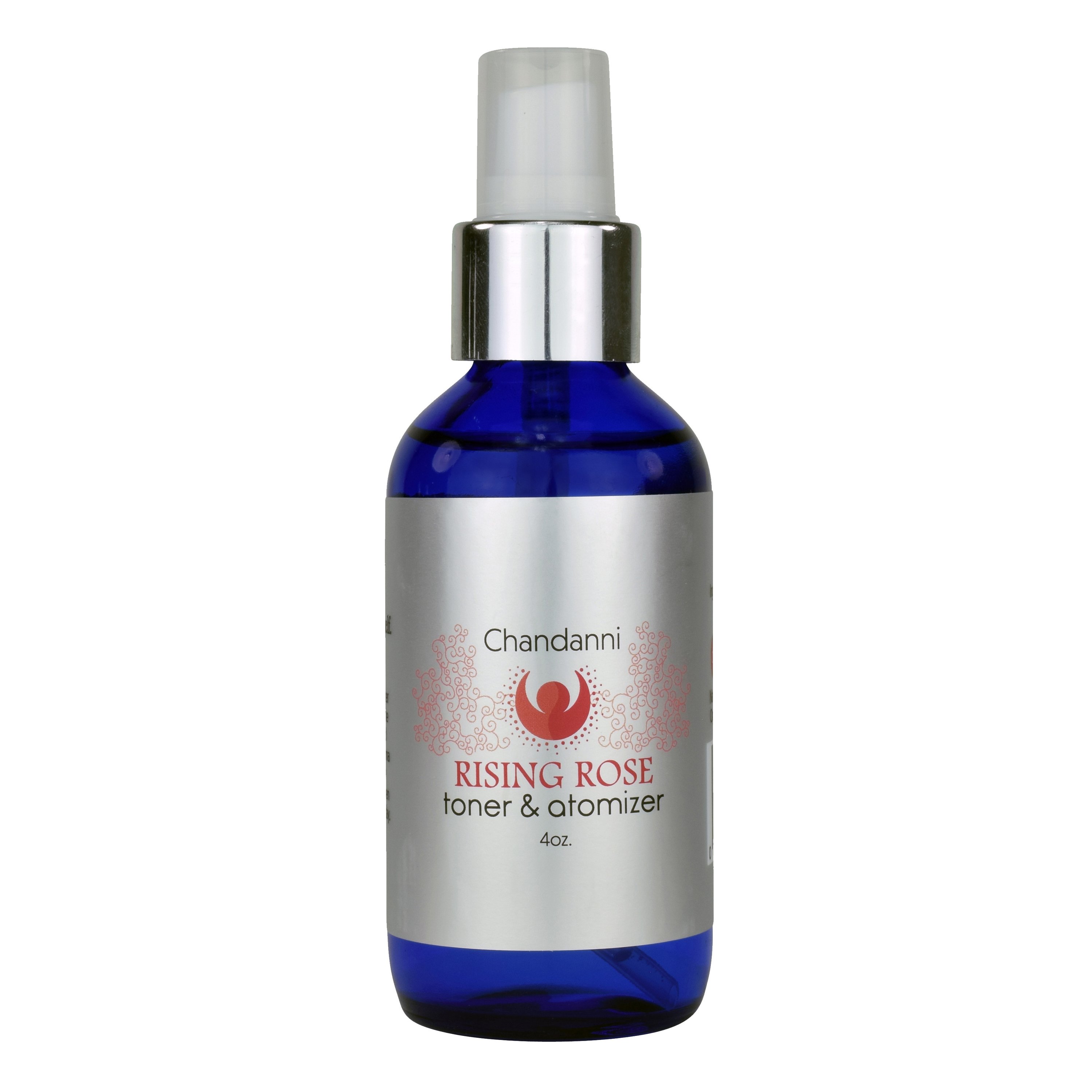 Rising Rose Hydrosol bottle with a floral design, showcasing rosewater facial toner for hydration and mood uplift.