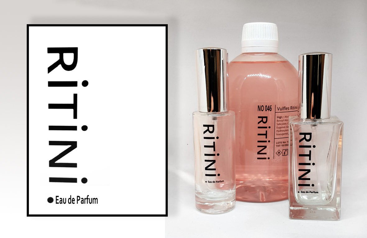 RiTiNi woman 089 OPIUM Yves perfume with a 500 ml refill bottle and two empty perfume bottles, elegantly displayed.