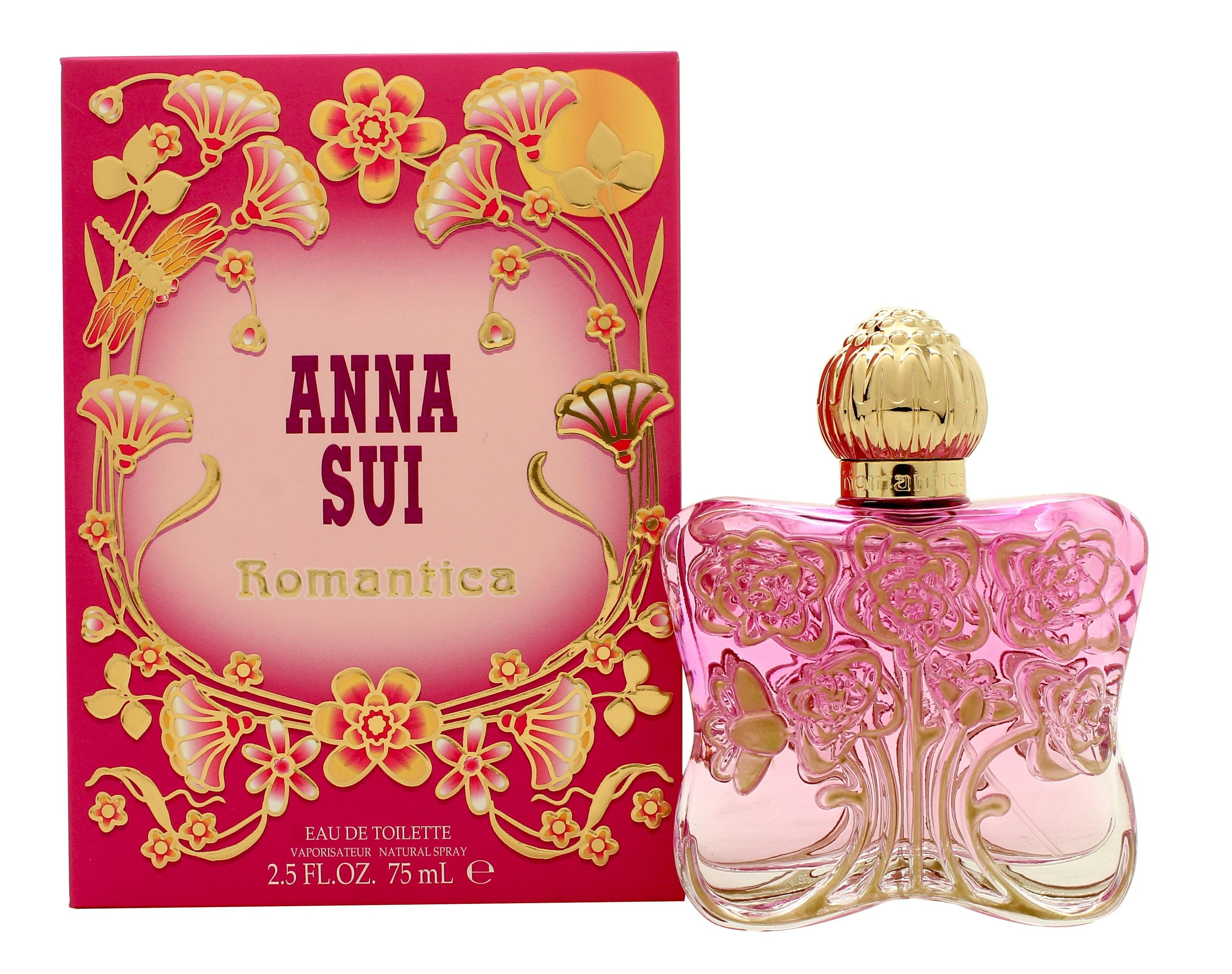 Romantica Eau de Toilette by Anna Sui in an elegant floral-themed bottle, showcasing its romantic essence.