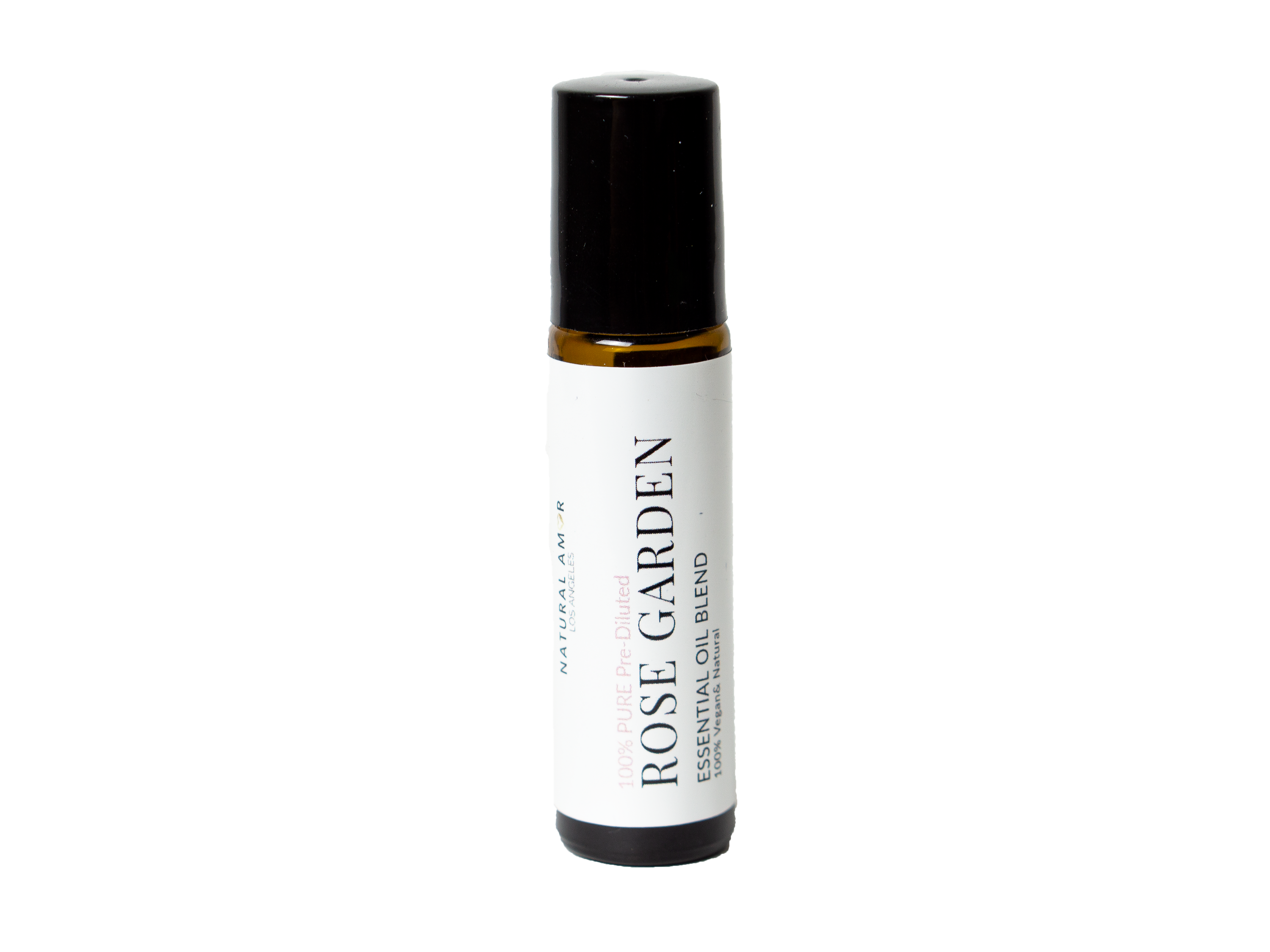 Rose Garden Roll On Essential Oil Blend in a 10 mL bottle with a stainless steel rollerball, showcasing its floral and earthy essence.