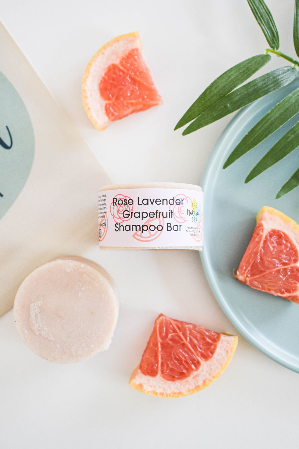 Rose Lavender Grapefruit Shampoo and Conditioner Bar set, featuring eco-friendly solid bars in vibrant colors with natural ingredients.