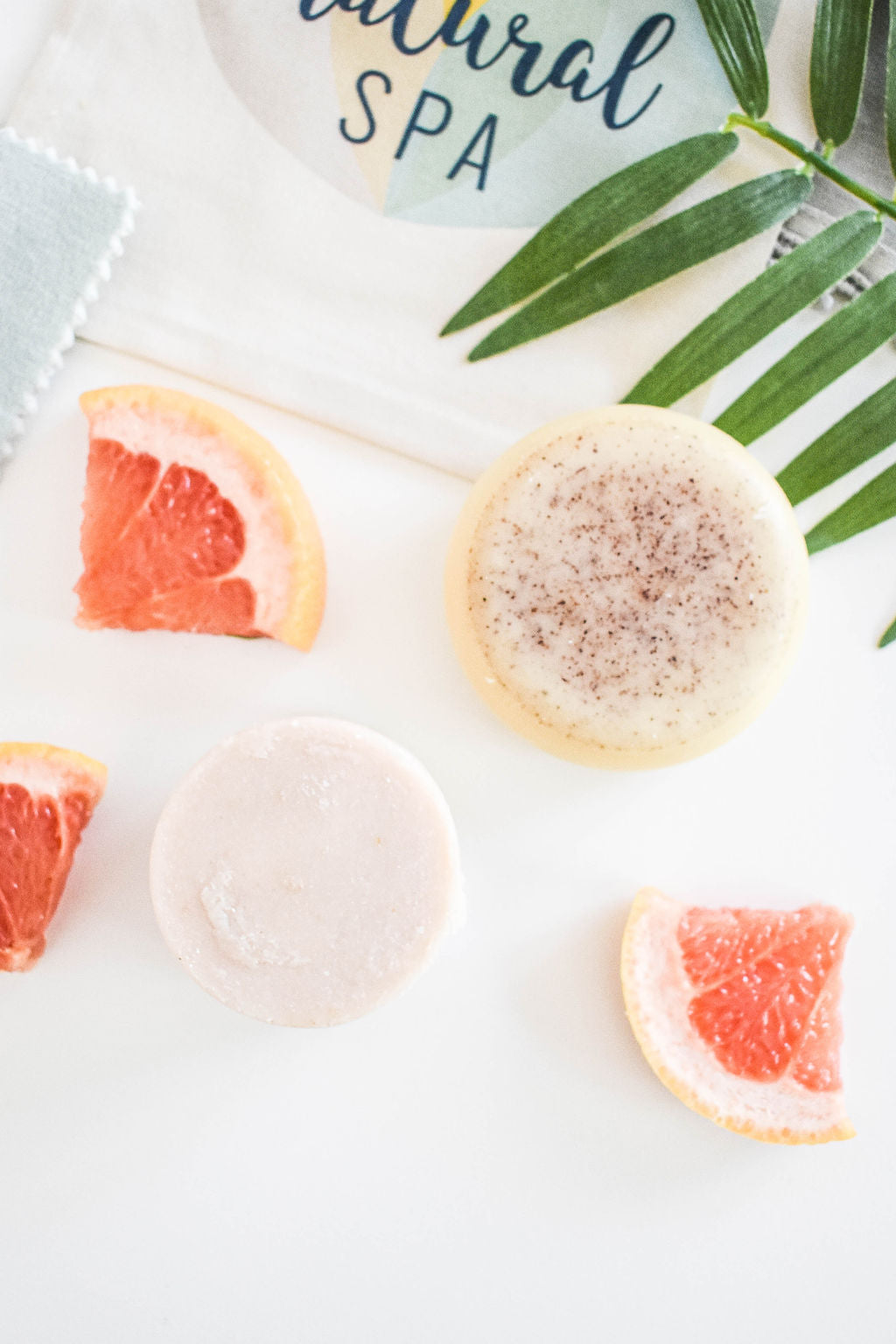 Rose Lavender Grapefruit Shampoo and Conditioner Bar set, featuring eco-friendly solid bars in vibrant colors with natural ingredients.