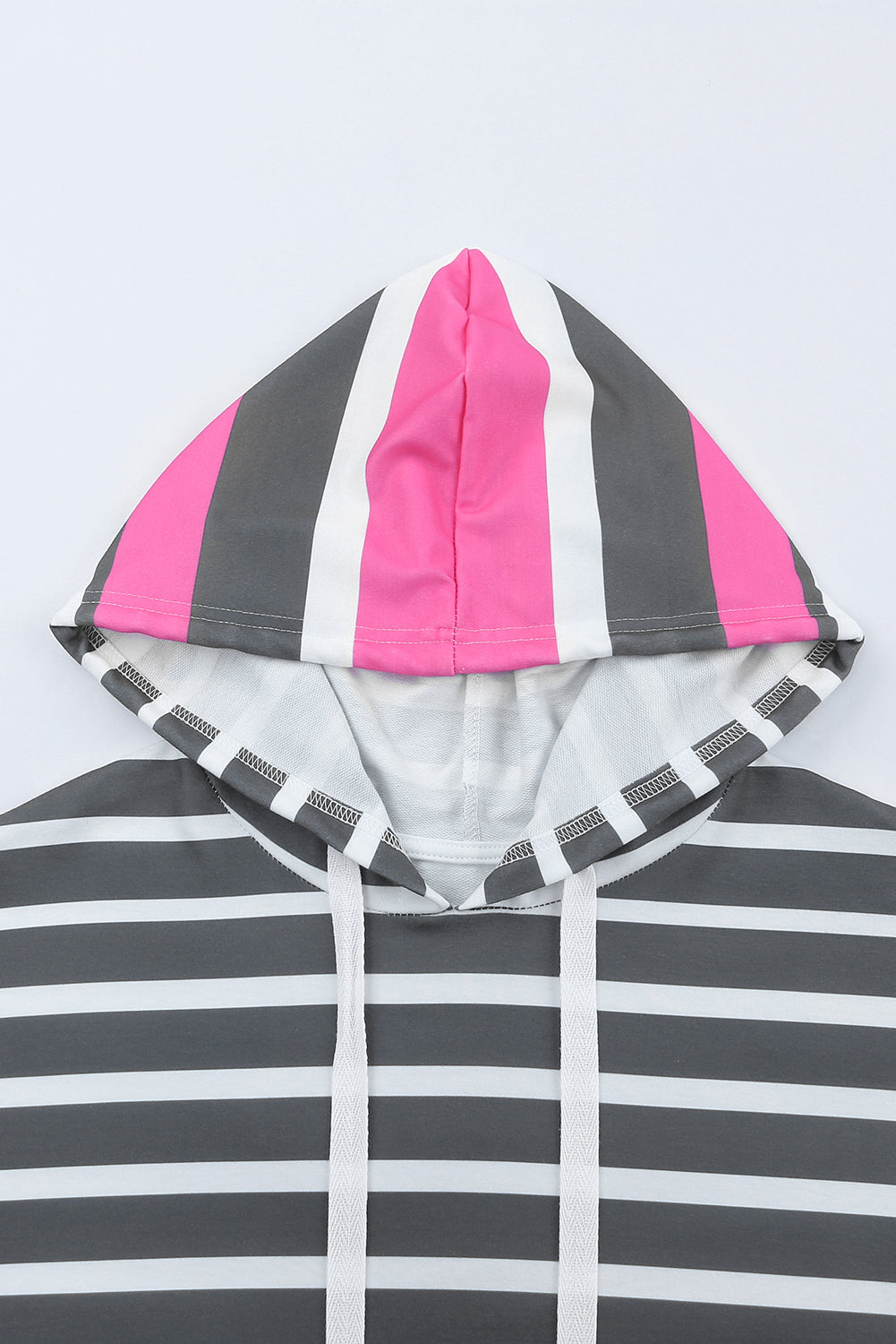 Rose Multi Striped Drawstring Long Sleeve Hoodie featuring a trendy striped pattern and color block design, perfect for casual wear.