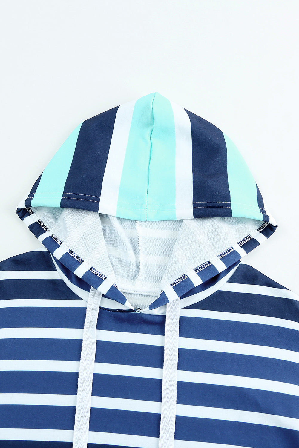 Rose Multi Striped Drawstring Long Sleeve Hoodie featuring a trendy striped pattern and color block design, perfect for casual wear.