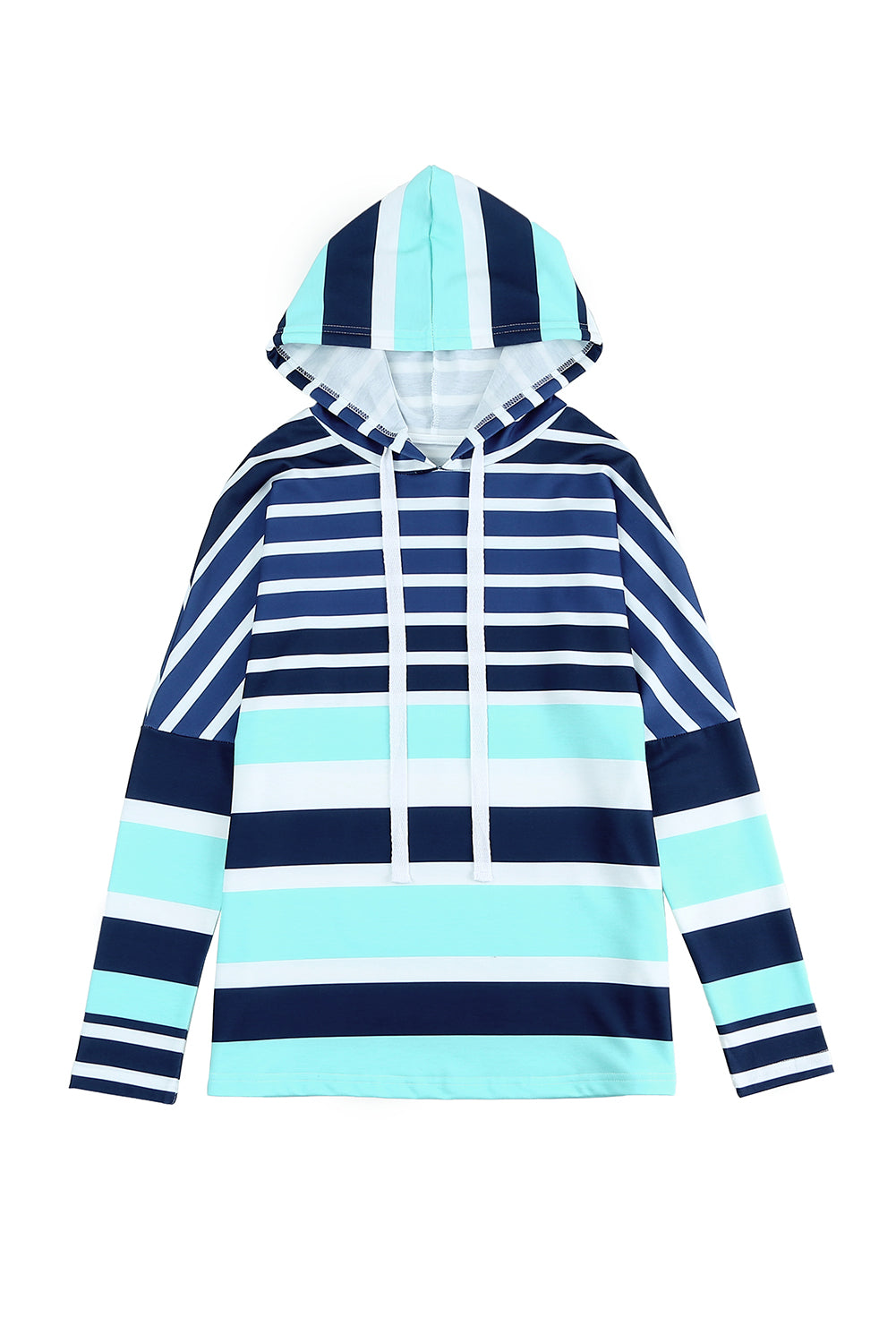 Rose Multi Striped Drawstring Long Sleeve Hoodie featuring a trendy striped pattern and color block design, perfect for casual wear.