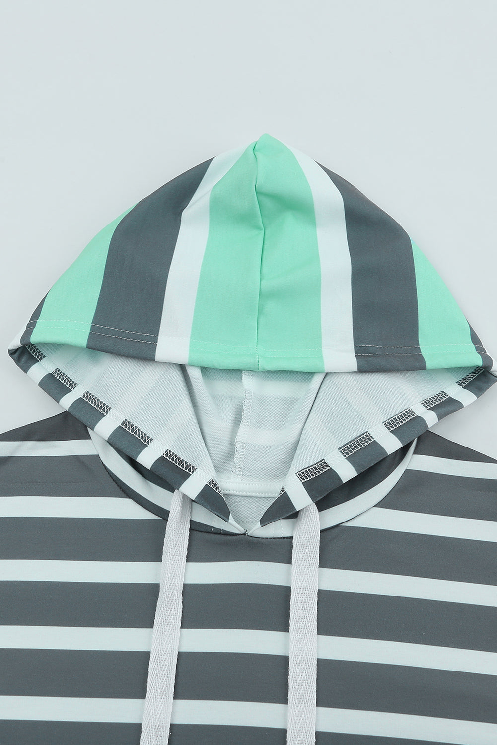 Rose Multi Striped Drawstring Long Sleeve Hoodie featuring a trendy striped pattern and color block design, perfect for casual wear.