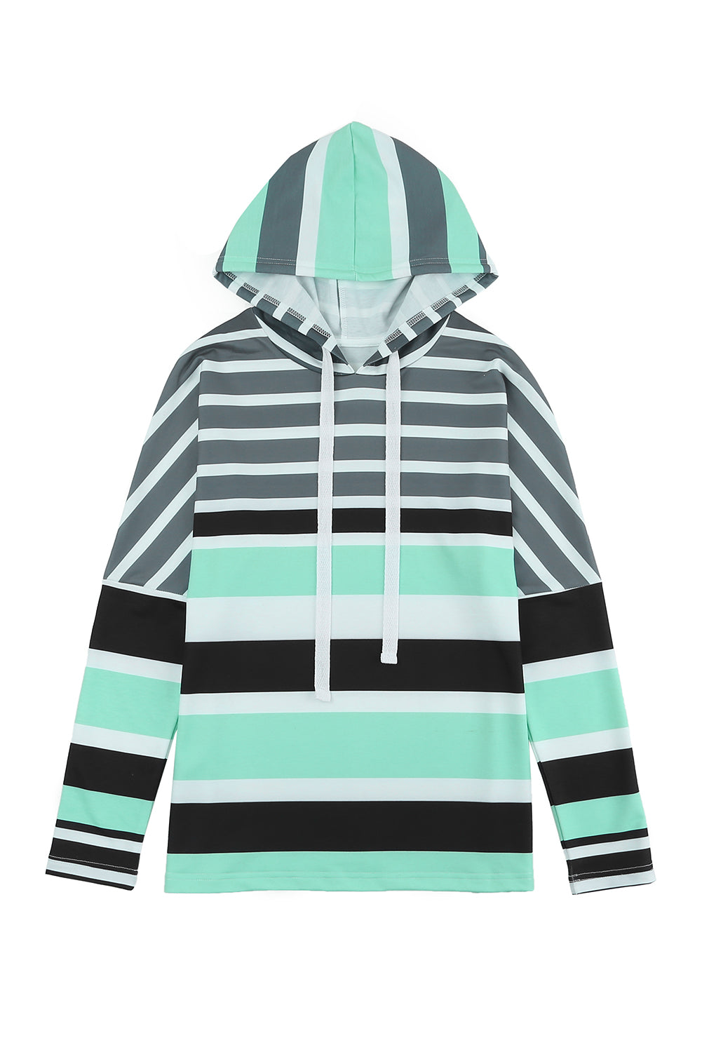 Rose Multi Striped Drawstring Long Sleeve Hoodie featuring a trendy striped pattern and color block design, perfect for casual wear.