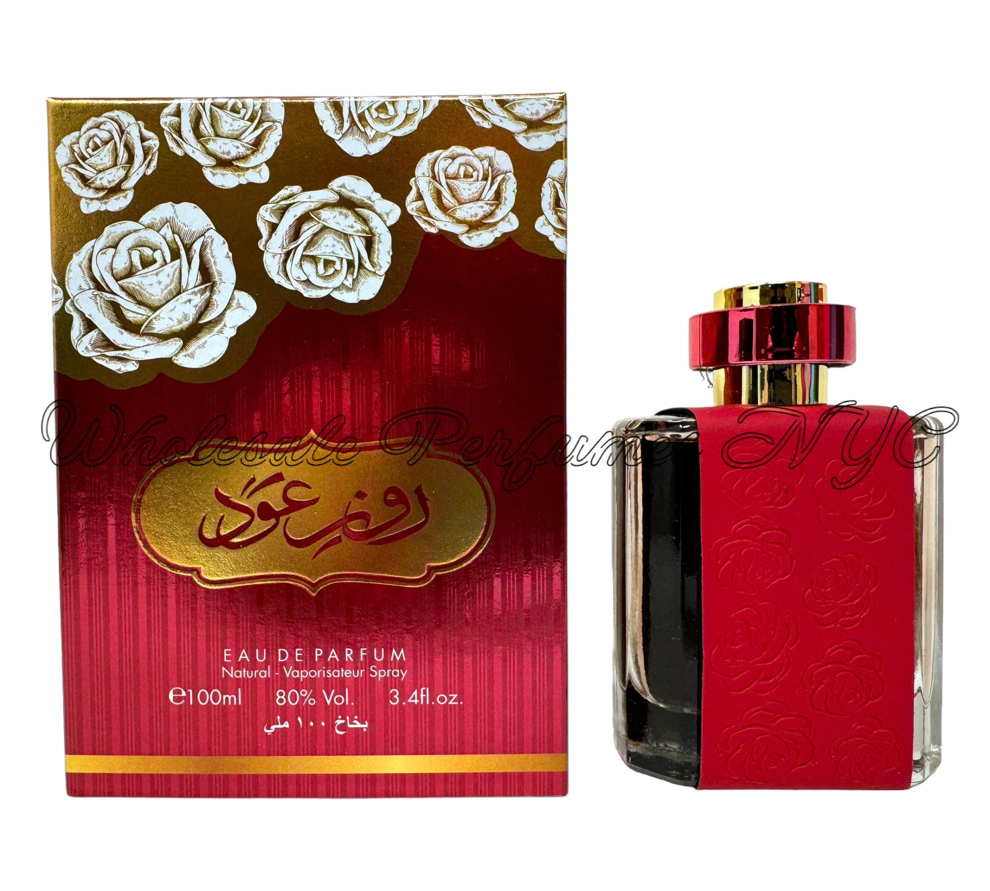 A luxurious 3.4oz bottle of Rose Oud for Women Eau de Parfum by Al Sheikh, featuring an elegant design and rich fragrance notes.