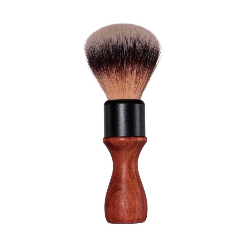 Rosewood Shaving Brush with premium synthetic bristles and ergonomic handle, showcasing unique wood grain and elegant design.