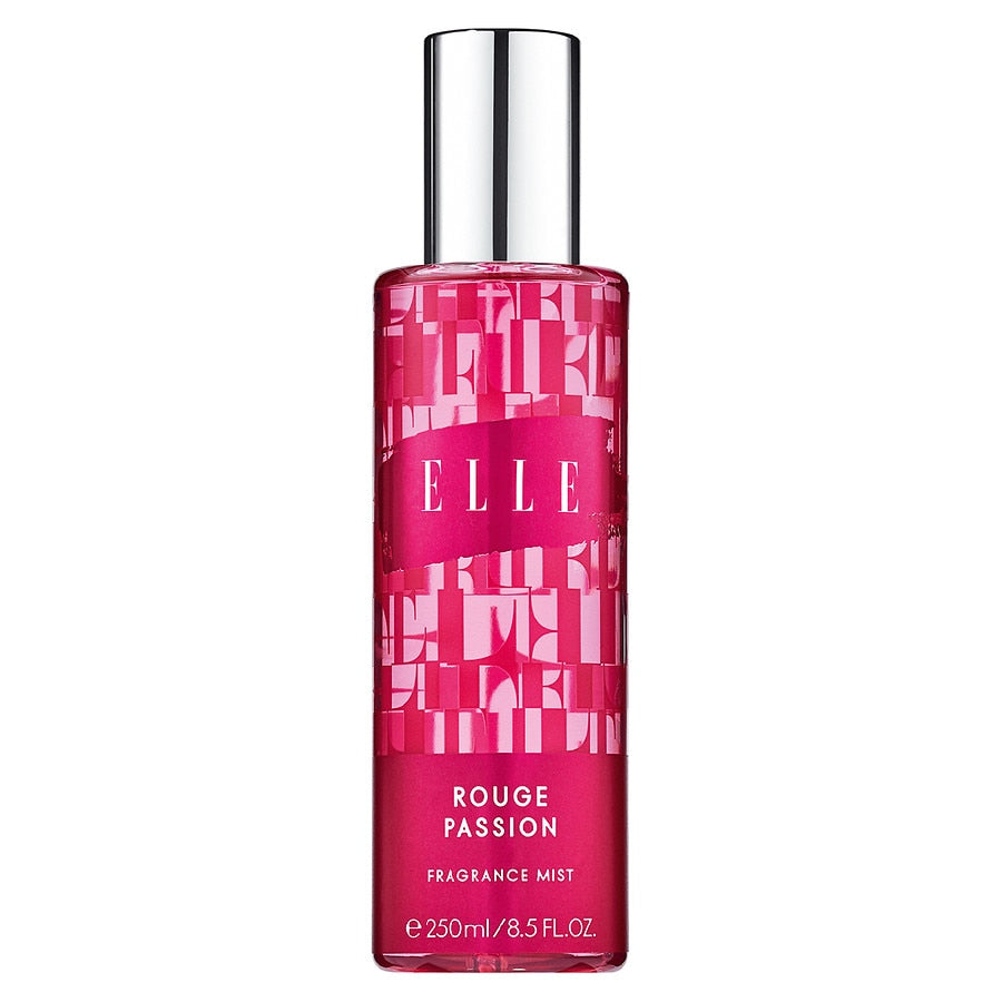 Elle Rouge Passion Fragrance Mist in an elegant bottle with floral design.