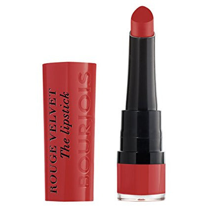 Bourjois Rouge Velvet Lipstick in shade 05 Brique A Brac, showcasing its rich color and sleek packaging.