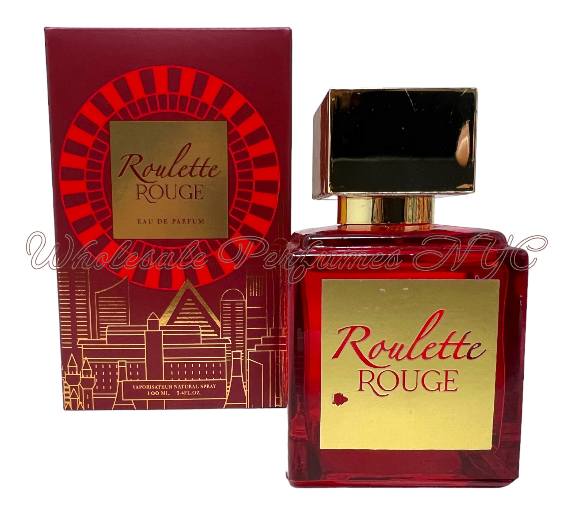 Roulette Rouge for Women Eau de Parfum Spray in an elegant bottle, inspired by Baccarat Rouge 540, showcasing its luxurious design.