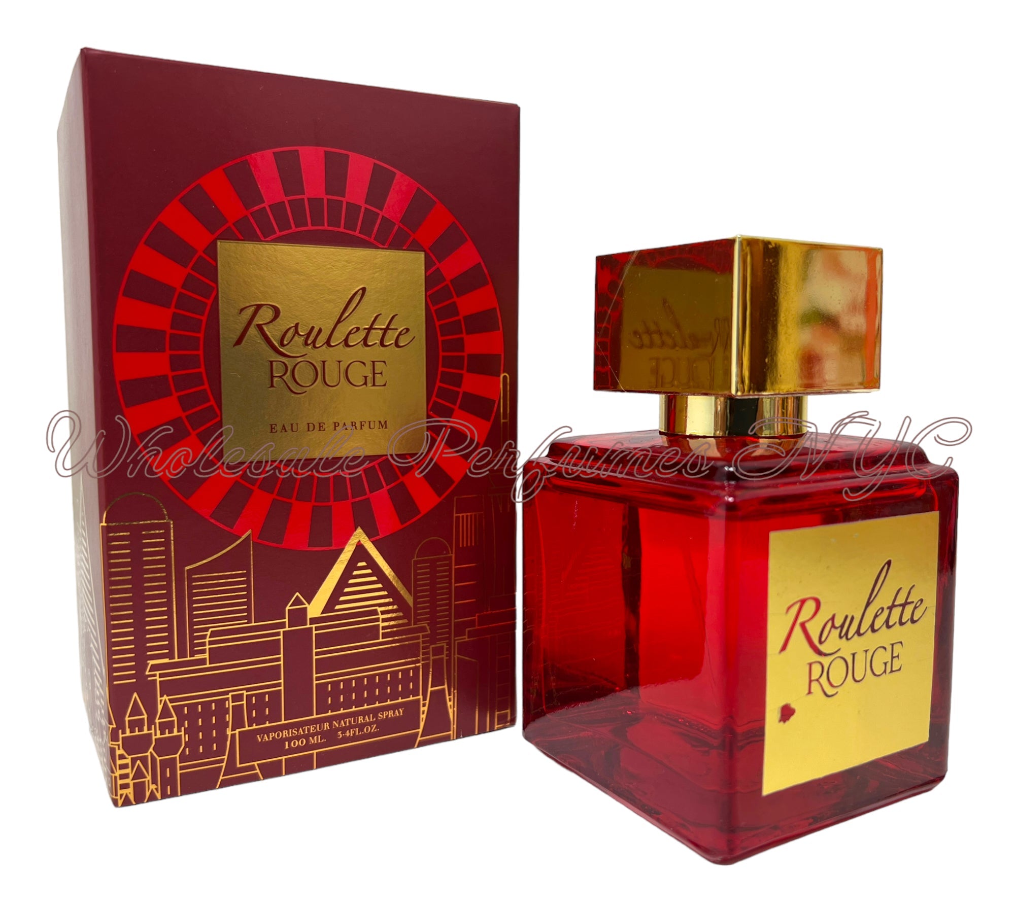 Roulette Rouge for Women Eau de Parfum Spray in an elegant bottle, inspired by Baccarat Rouge 540, showcasing its luxurious design.