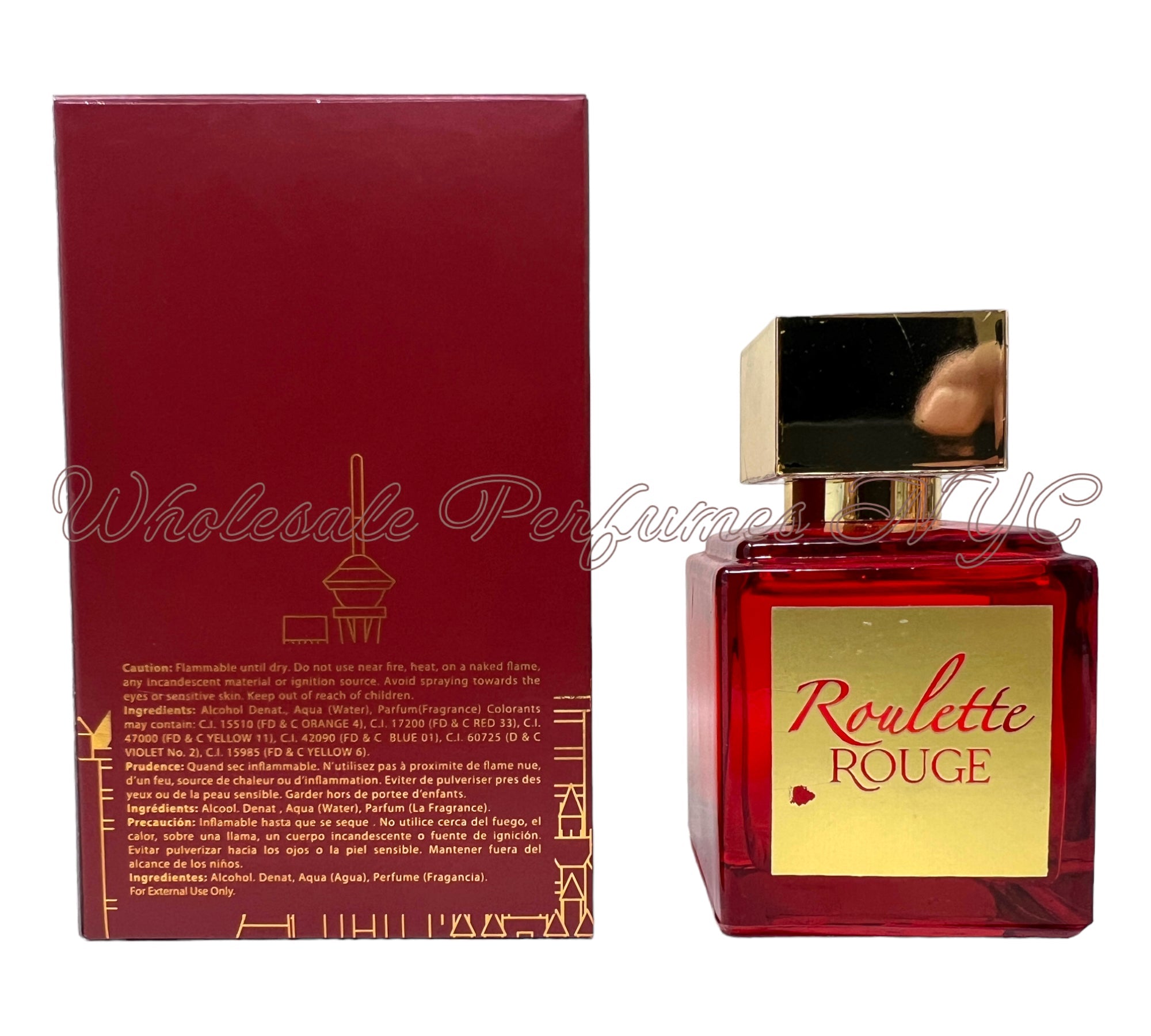 Roulette Rouge for Women Eau de Parfum Spray in an elegant bottle, inspired by Baccarat Rouge 540, showcasing its luxurious design.