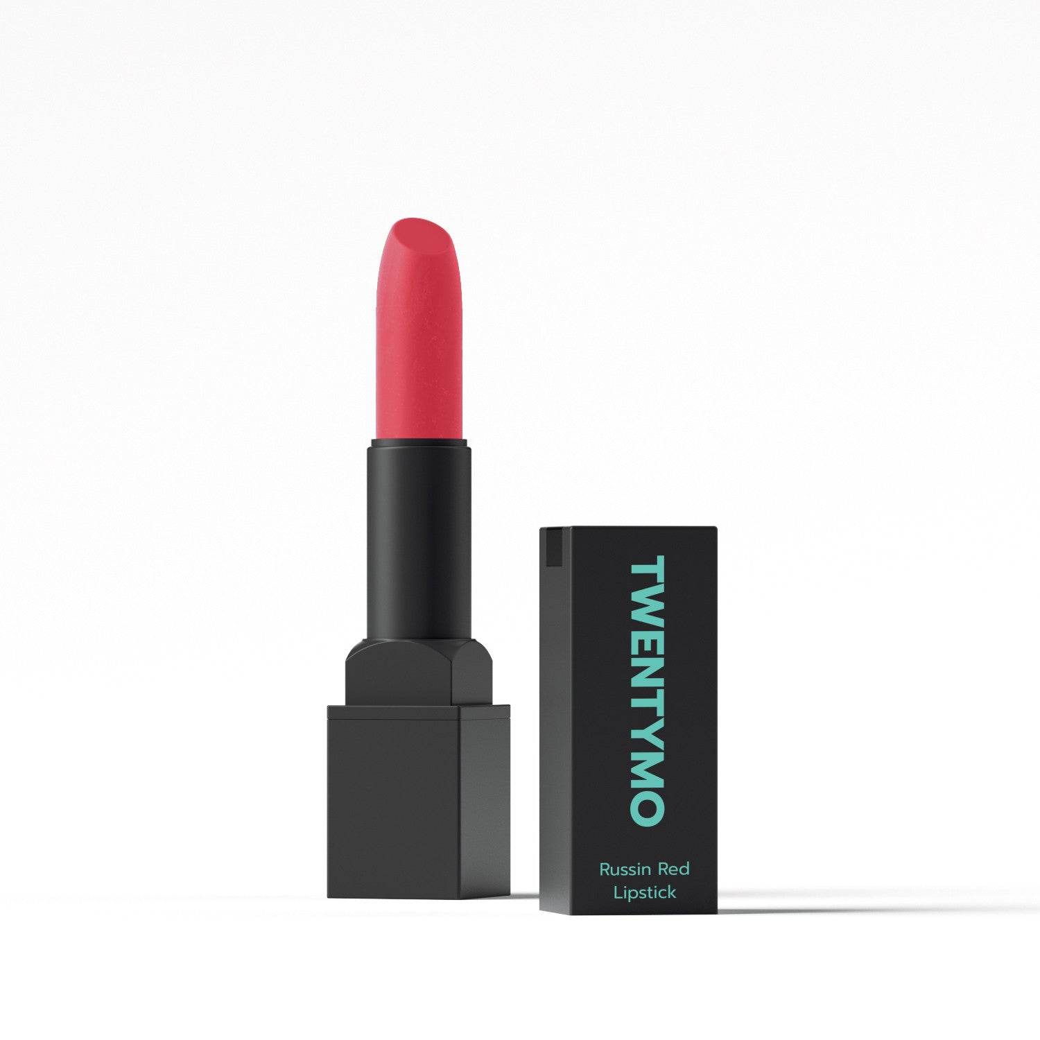 Russin Red high-coverage lip stain in a sleek tube, showcasing its creamy texture and vibrant color.