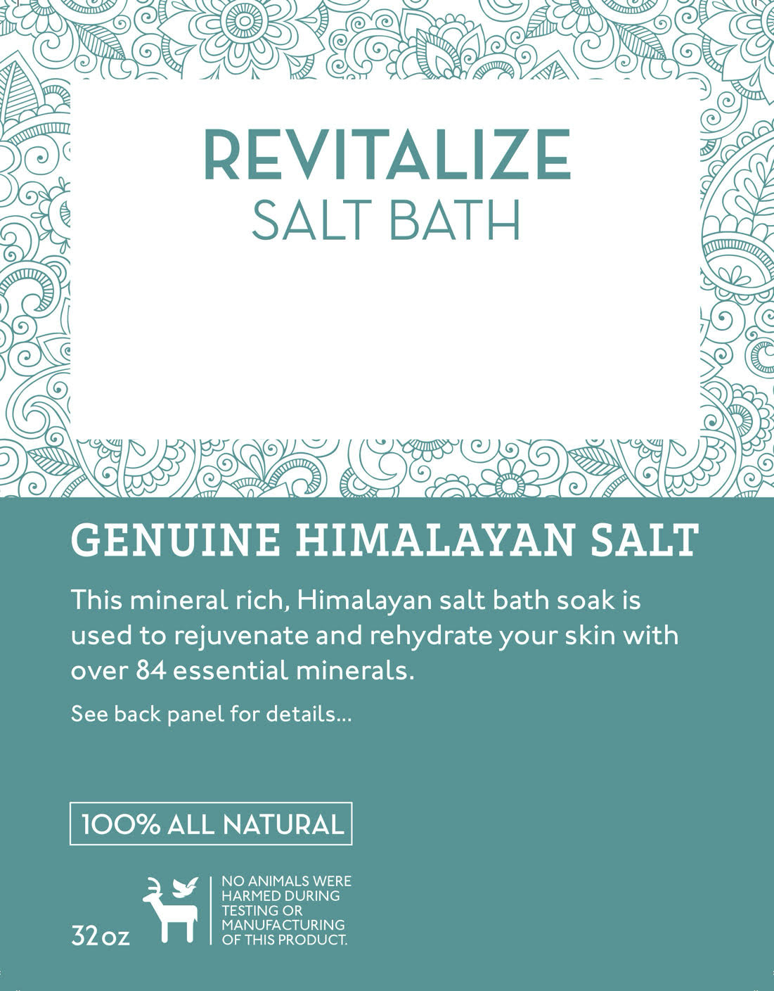 A 32 OZ container of Salt Skill Natural Himalayan Soaking Bath Salts, featuring a blend of Himalayan salt and essential oils, ideal for a relaxing bath experience.