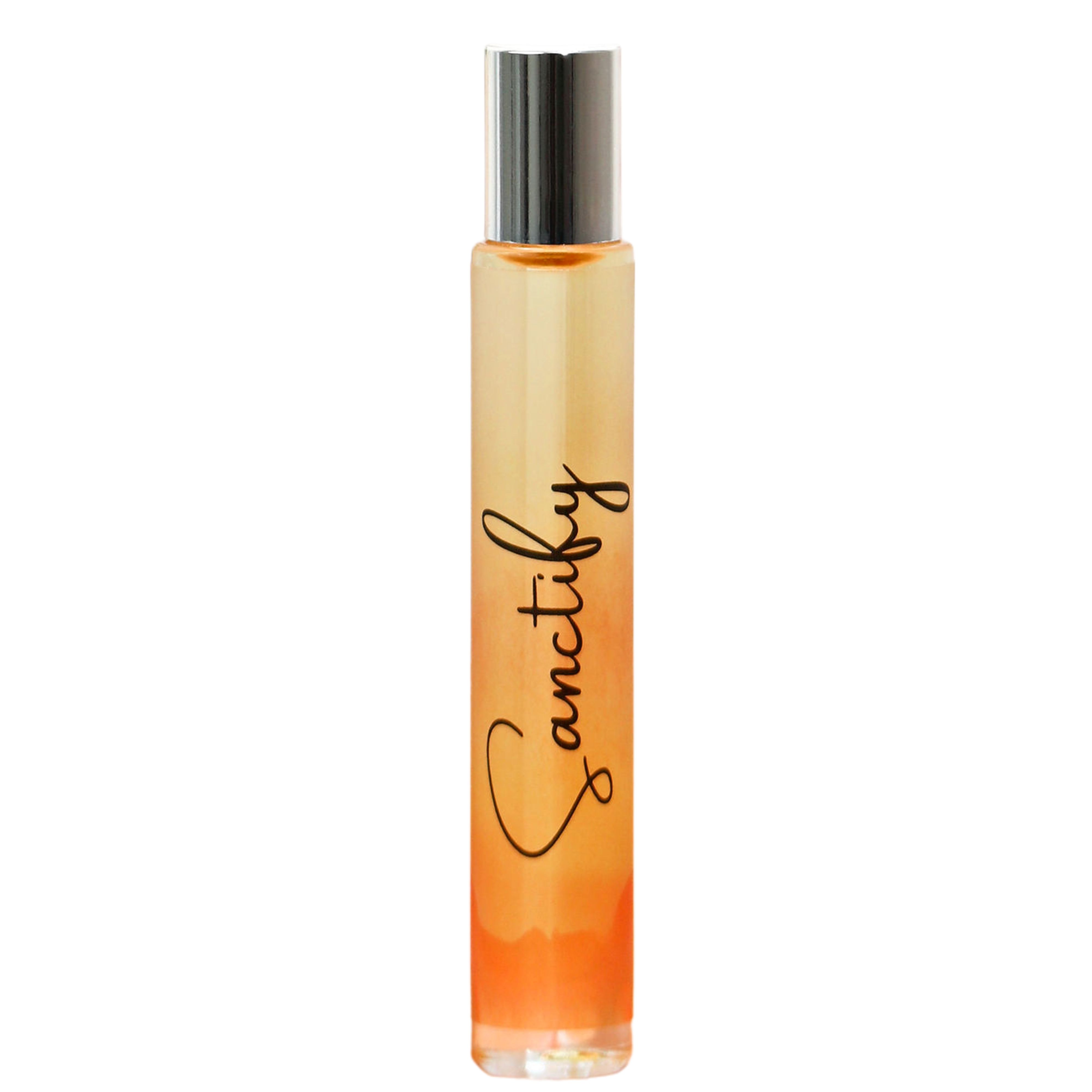 Sanctify Rollerball Perfume featuring a sleek design with Palo Santo fragrance notes, perfect for travel and gifting.