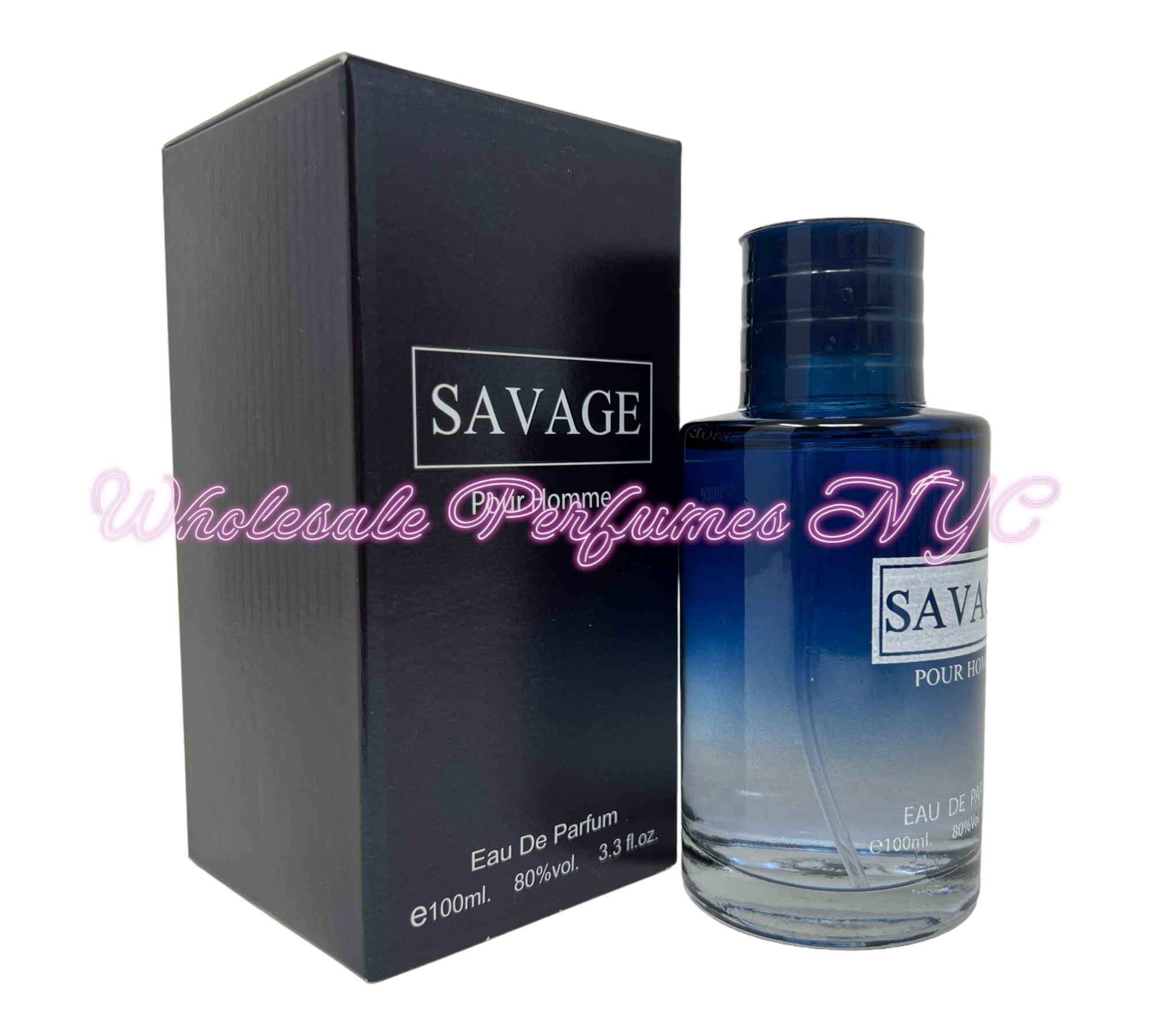 Savage for Men (Blue) Eau de Parfum spray in a sleek bottle, showcasing its bold and masculine design.