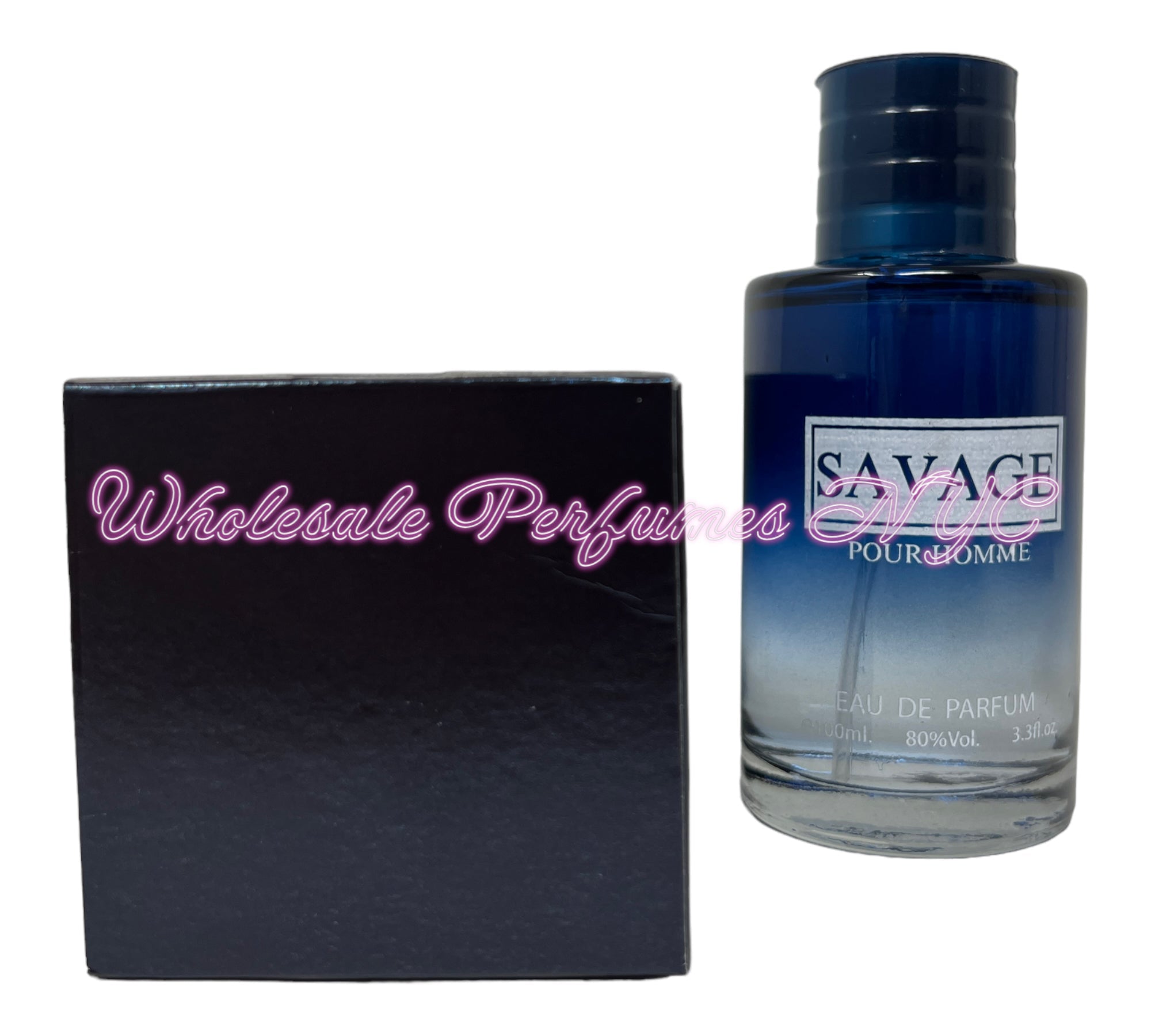 Savage for Men (Blue) Eau de Parfum spray in a sleek bottle, showcasing its bold and masculine design.