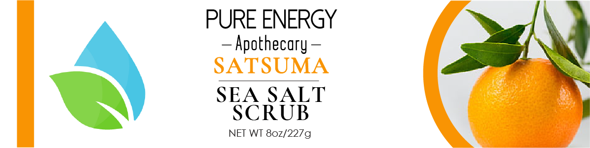 A jar of Satsuma Sea Salt Scrub with a refreshing orange scent, showcasing its natural ingredients and vibrant packaging.