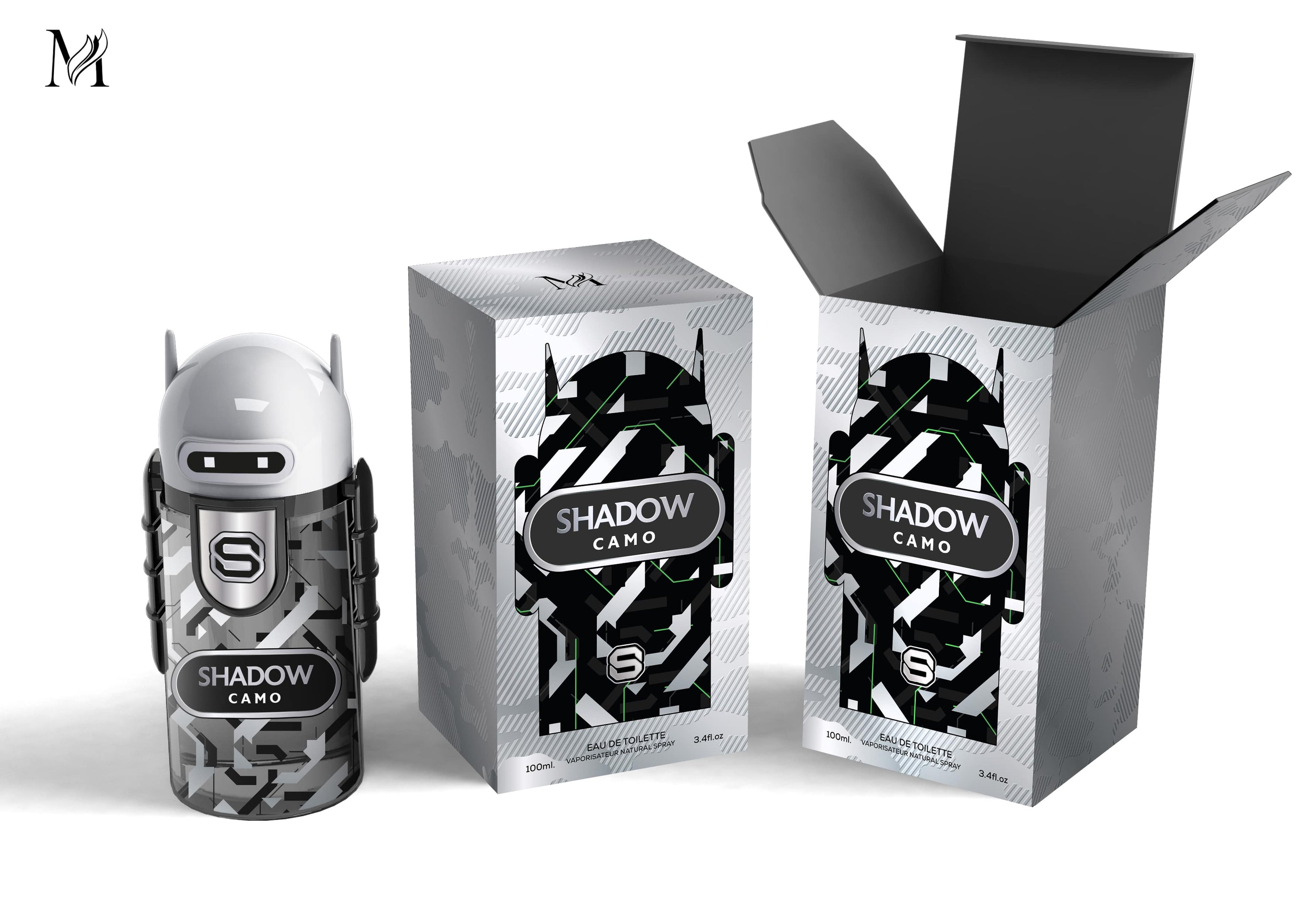 Shadow Camo for Men 3.4oz Eau de Toilette Spray bottle with elegant design.