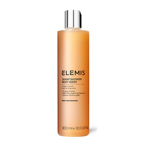 Elemis Sharp Shower Body Wash bottle with invigorating citrus scent, perfect for refreshing daily cleansing.