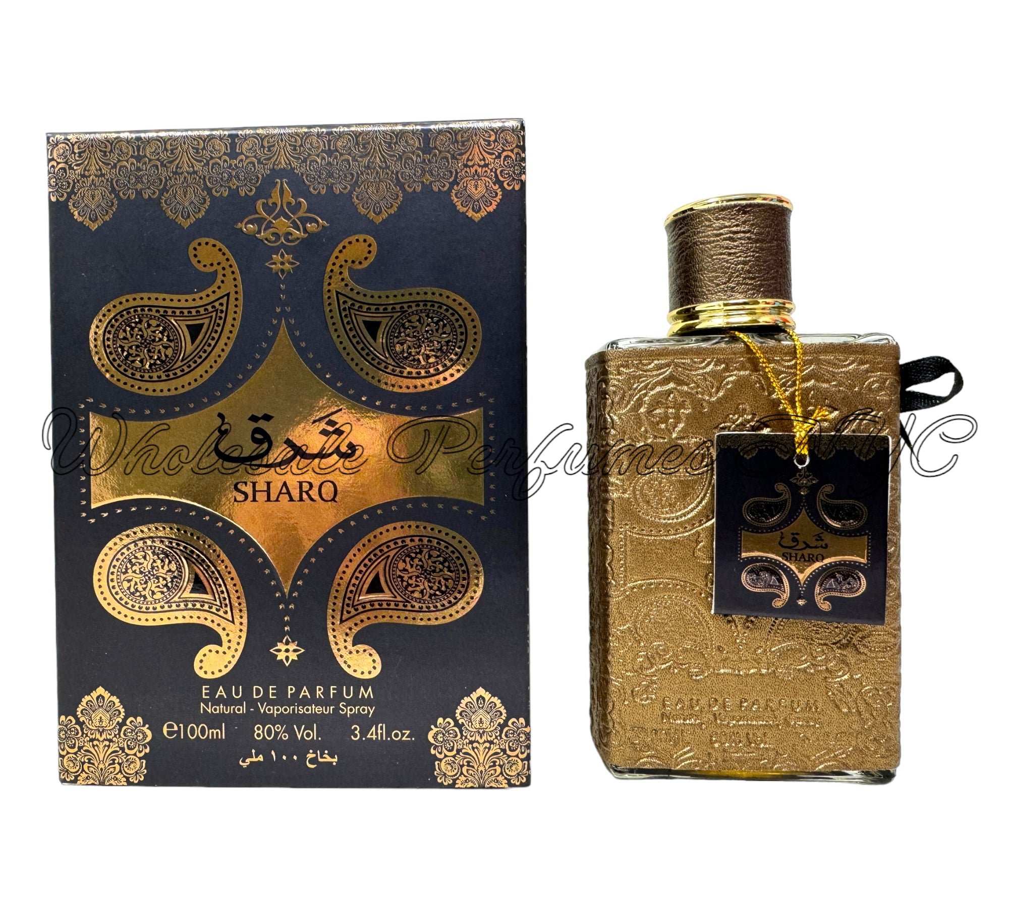 Sharq for Men Eau de Parfum Spray, 3.4oz bottle from Al Sheikh Collection, showcasing its elegant design and luxurious appeal.