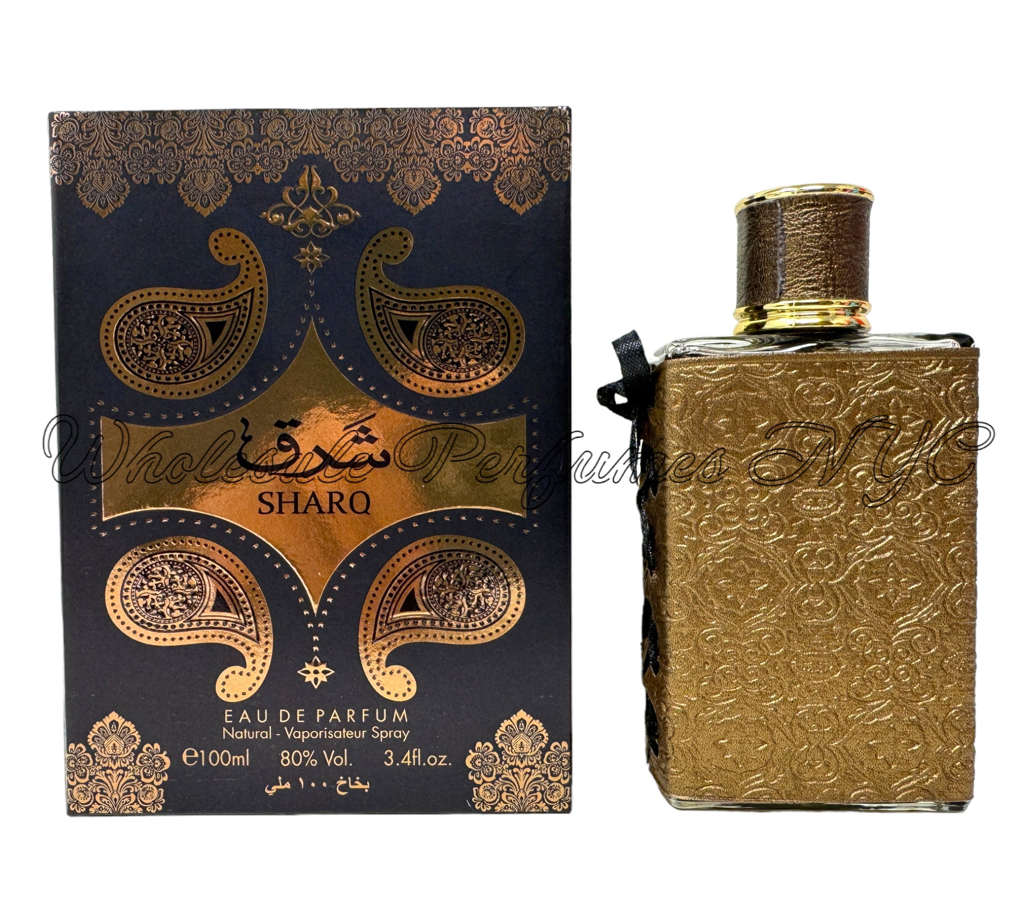 Sharq for Men Eau de Parfum Spray, 3.4oz bottle from Al Sheikh Collection, showcasing its elegant design and luxurious appeal.