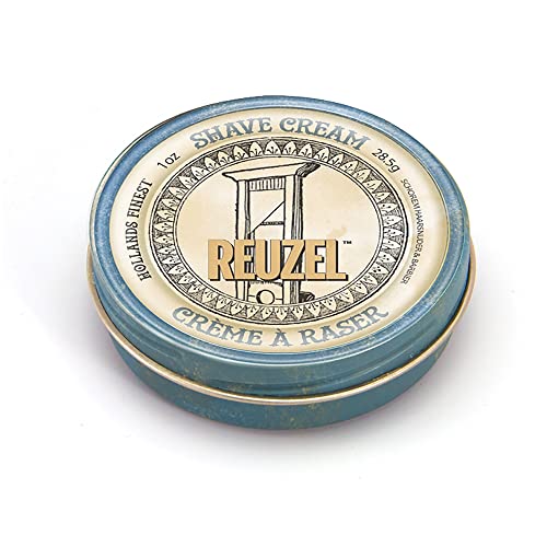 Reuzel Shave Cream in a sleek container, showcasing its rich texture and branding.