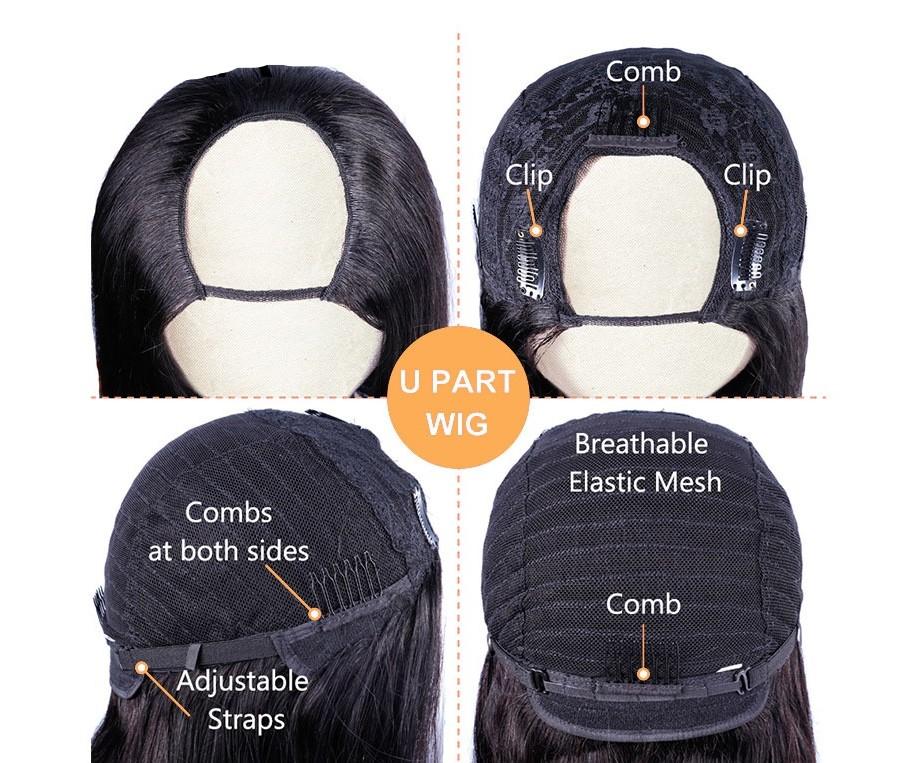 Short Bob U Part Wig made from Brazilian Remy human hair with loose deep wave texture in natural black color.