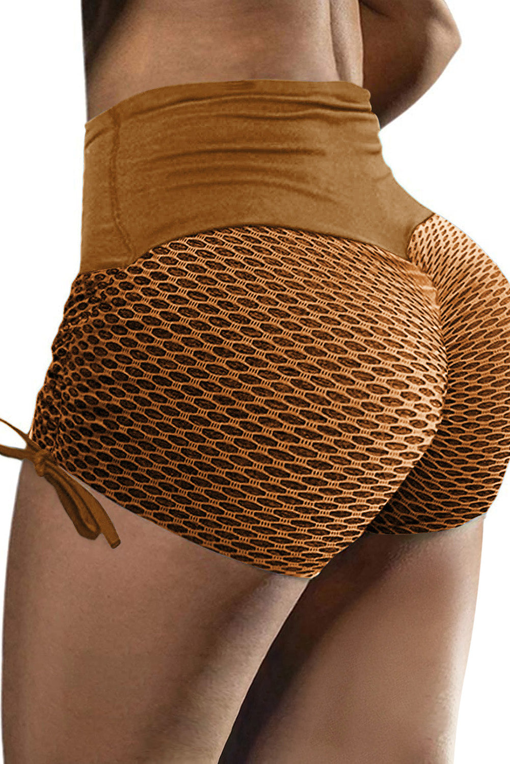 A pair of stylish Side Drawstring Anti Cellulite High Waist Scrunch Butt Lift Shorts in a vibrant color, showcasing the scrunch design and drawstring feature.