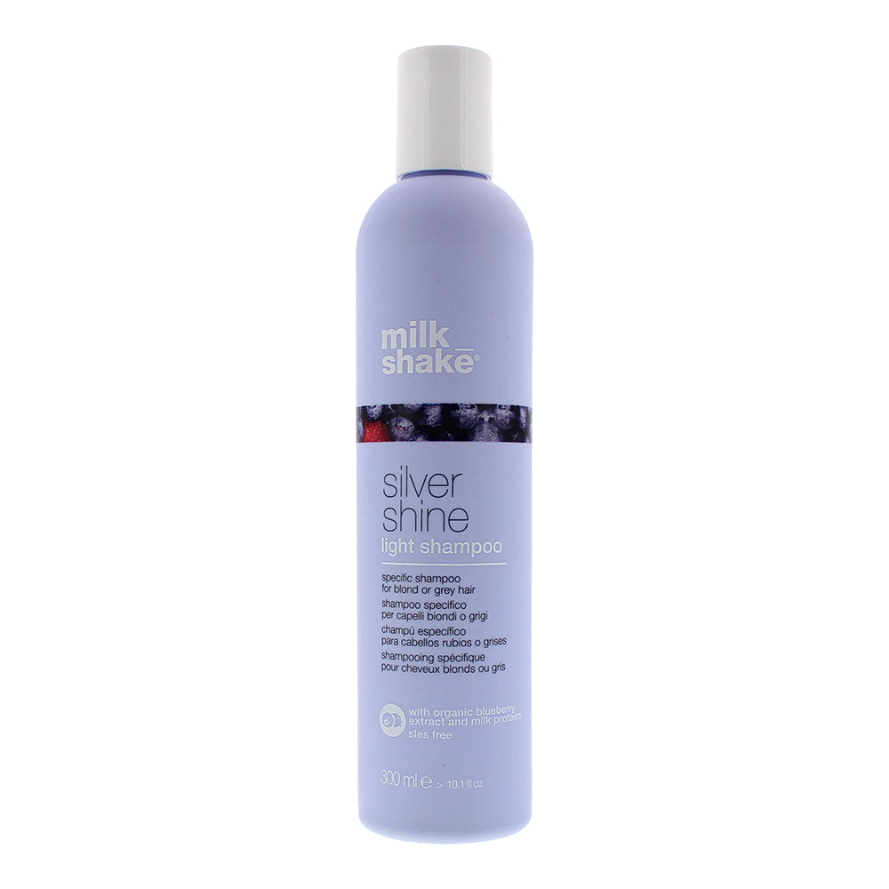 Milk_shake Silver Shine Light Shampoo bottle with a sleek design, perfect for enhancing silver and blonde hair tones.