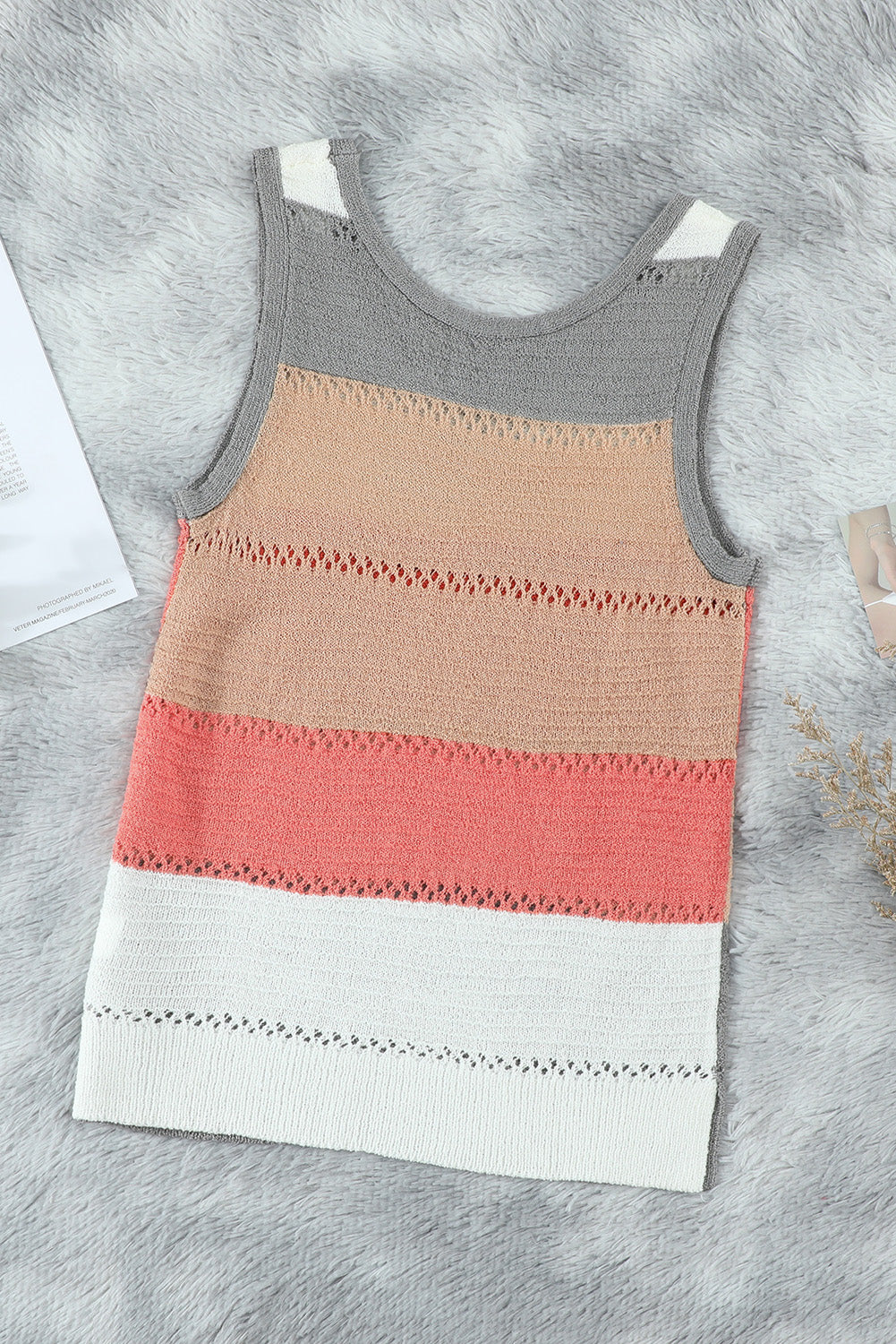 Sky Blue Color Block Knitted Tank Top showcasing a stylish design with a slim fit, perfect for casual or dressy occasions.