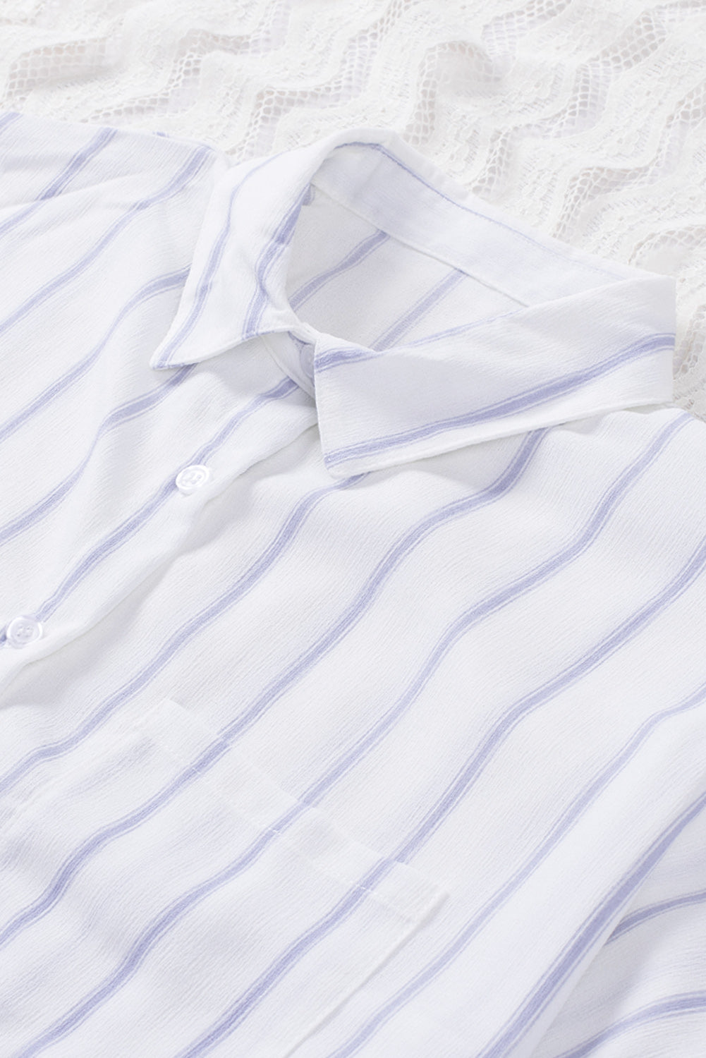 Sky Blue Pocketed Striped Shirt featuring classic stripes, short sleeves, and two bust pockets, perfect for summer wear.