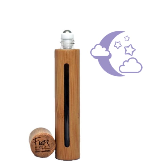 A roll-on bottle of Sleep - Wood Roll-On Pure Essential Oils with a calming design, perfect for promoting restful sleep.