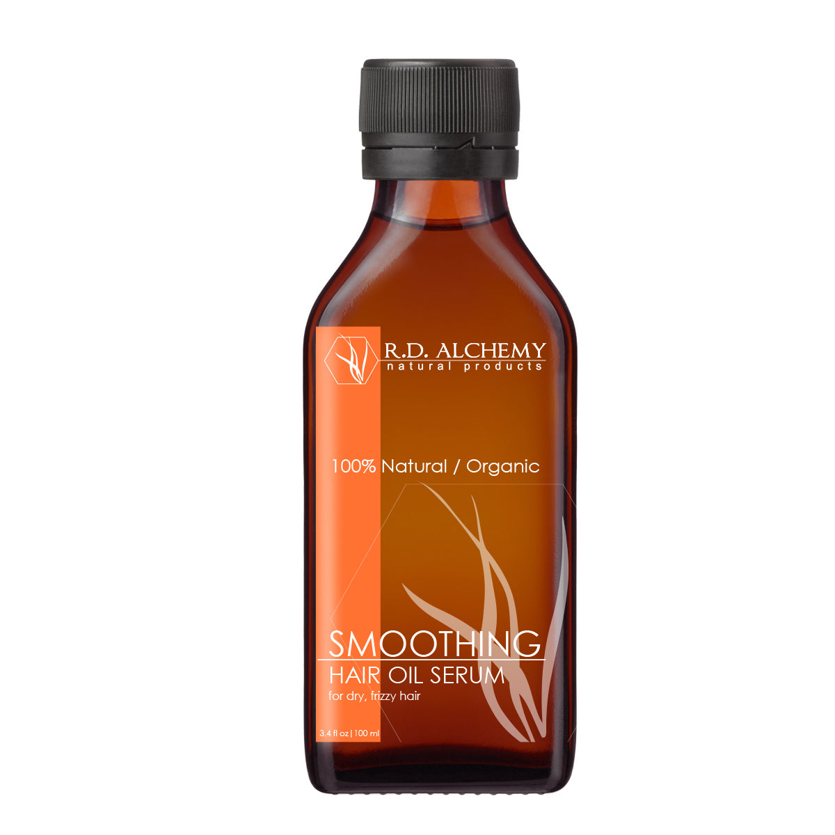 A bottle of Smoothing Hair Oil Serum with a sleek design, showcasing its nourishing properties for frizzy hair.