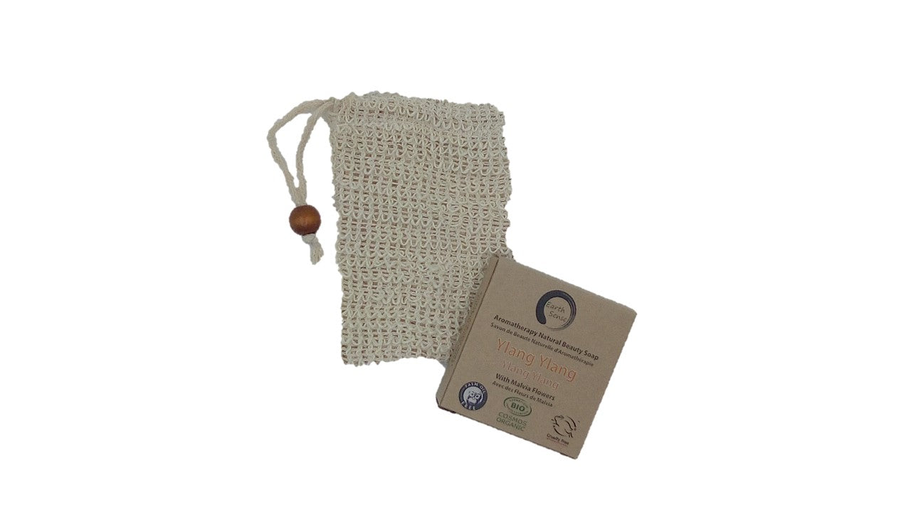 Soap Saviour made from 100% natural sisal fibers, designed for deep cleansing and exfoliation, holding a bar of soap securely.