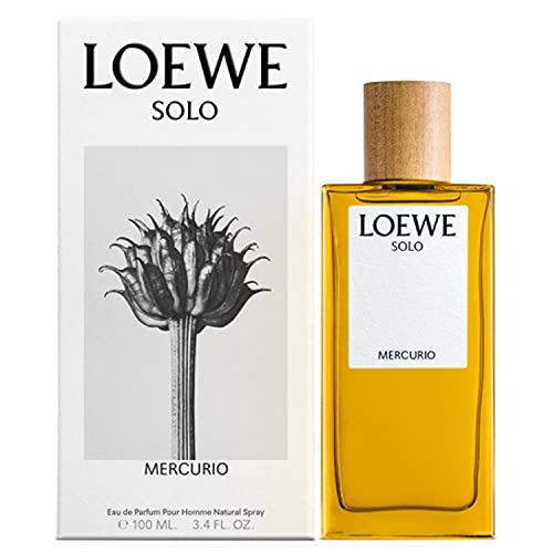 Loewe Solo Mercurio Eau de Parfum bottle elegantly displayed with a sophisticated design.