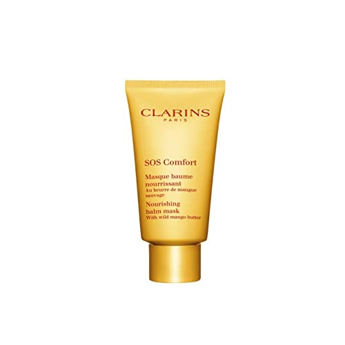 Clarins SOS Comfort Face Mask in a sleek jar, showcasing its creamy texture and luxurious packaging.