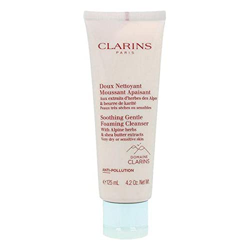 Clarins Soothing Gentle Foaming Cleanser in a sleek bottle, showcasing its gentle foaming formula for effective cleansing.